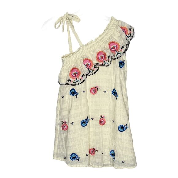 Plenty Tracy Reese Dress Girls 7/8 Cream Pink Blue Floral‎ Ruffle Boho Peasant - Picture 2 of 6
